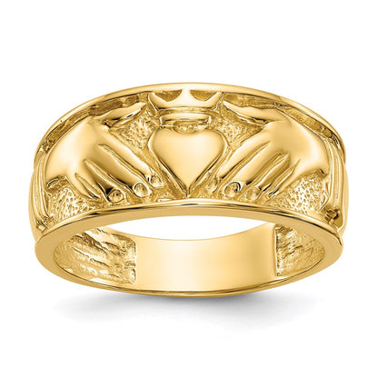 14k yellow gold polished mens claddagh band d1874