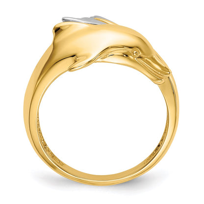 14k two tone gold polished dolphin ring d1924