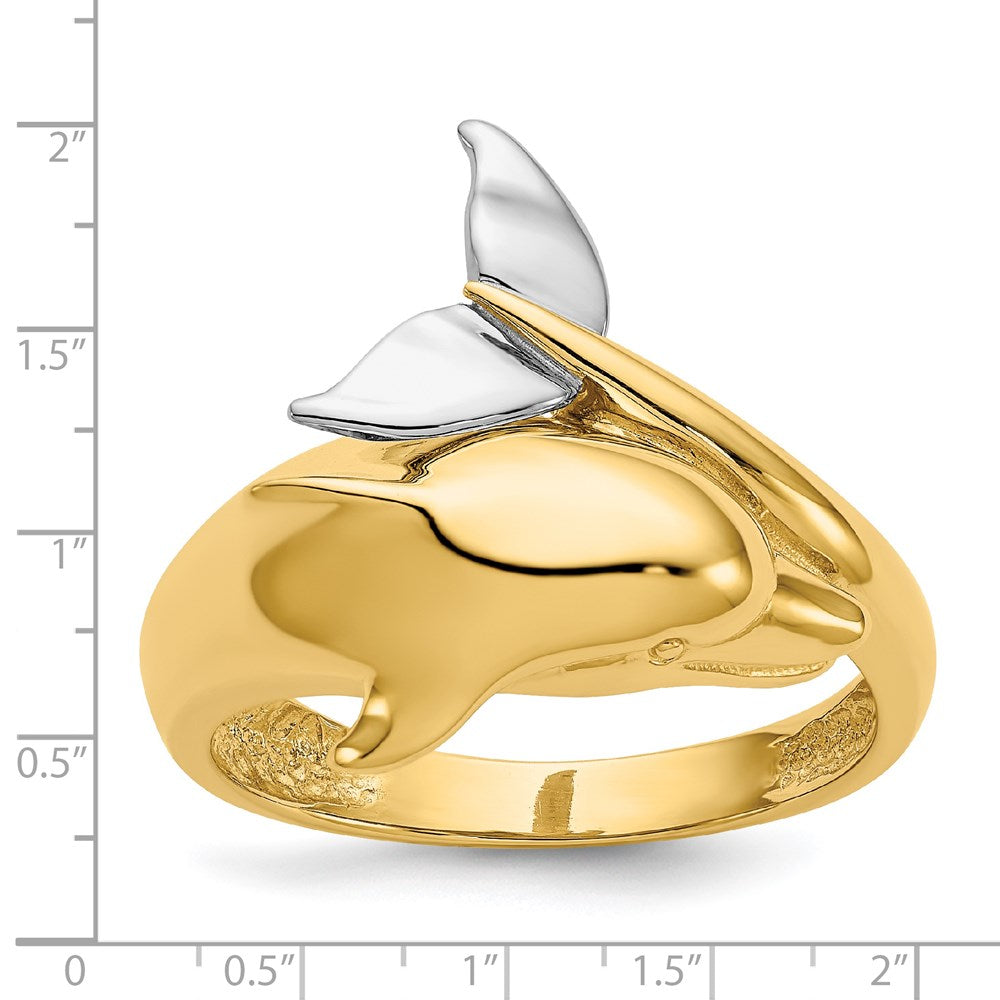 14k two tone gold polished dolphin ring d1924