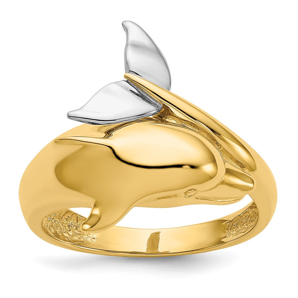 14k two tone gold polished dolphin ring d1924