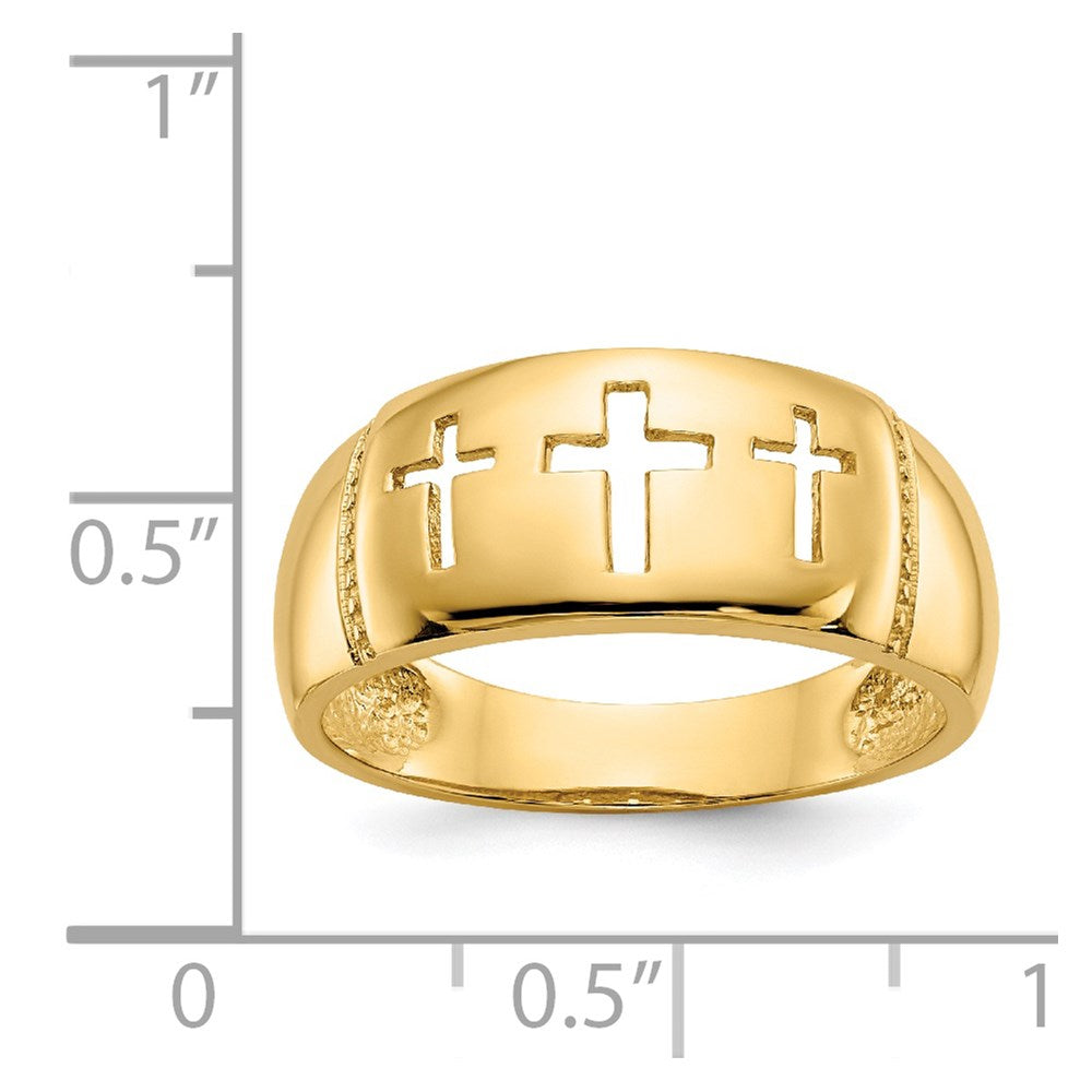 14k yellow gold polished rhodium cut out 3 cross ring d1926