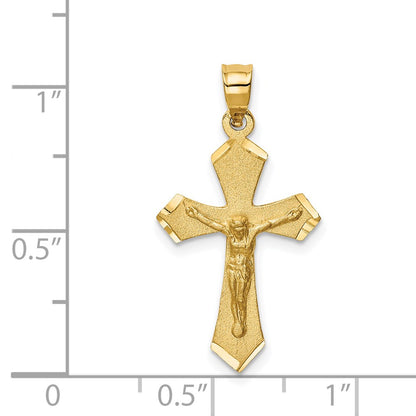 14k Yellow Gold Satin & Diamond-cut Crucifix Charm