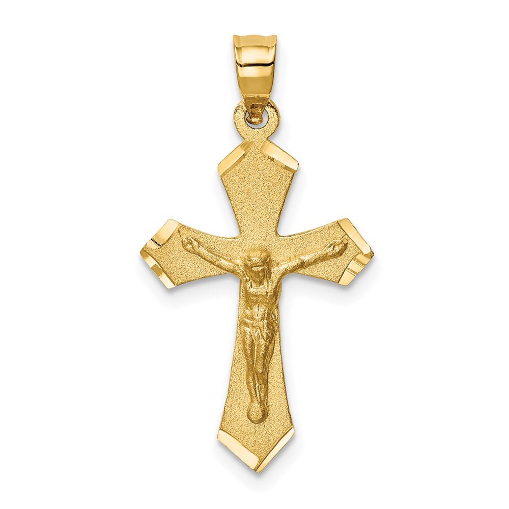 14k Yellow Gold Satin & Diamond-cut Crucifix Charm