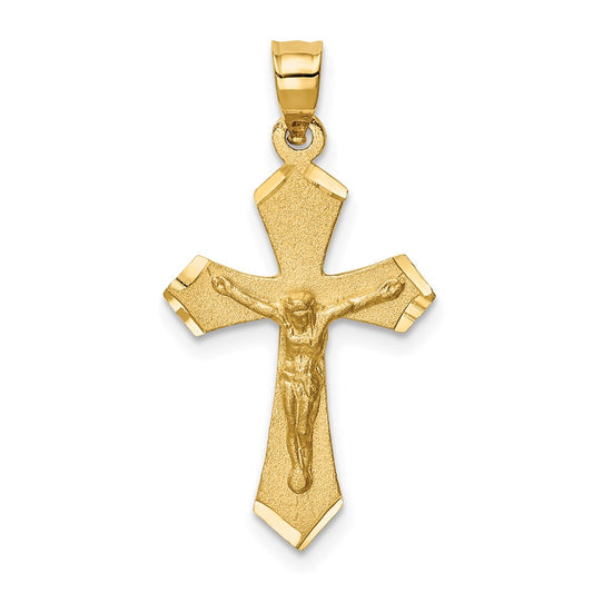 14k Yellow Gold Satin & Diamond-cut Crucifix Charm