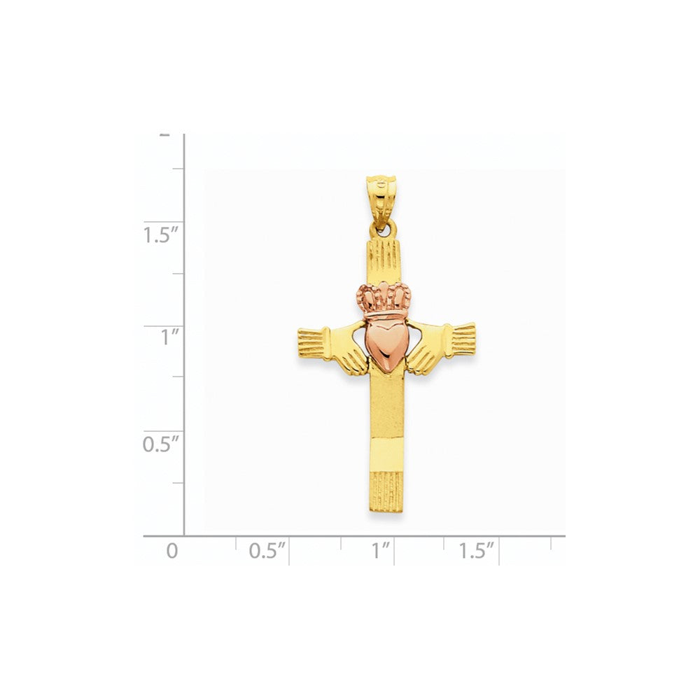 14k Rose Gold Two-tone Gold Claddagh Cross Pendant