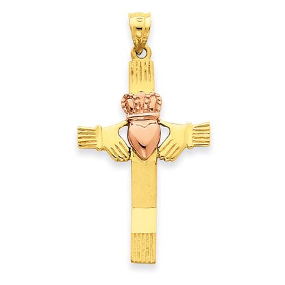 14k Rose Gold Two-tone Gold Claddagh Cross Pendant