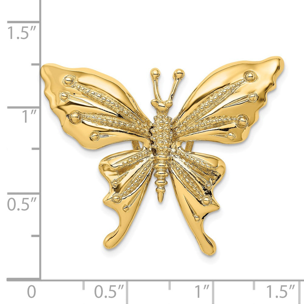 14k Yellow Gold Polished and Beaded Butterfly Slide Charm