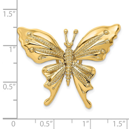 14k Yellow Gold Polished and Beaded Butterfly Slide Charm