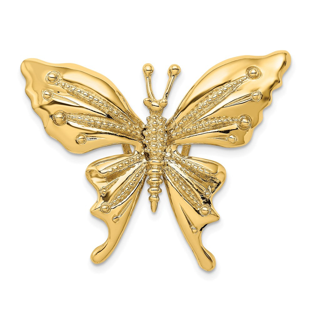 14k Yellow Gold Polished and Beaded Butterfly Slide Charm