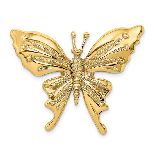14k Yellow Gold Polished and Beaded Butterfly Slide Charm