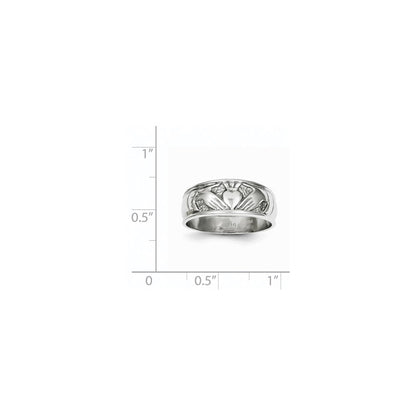 14k white gold ladies claddagh band d3114