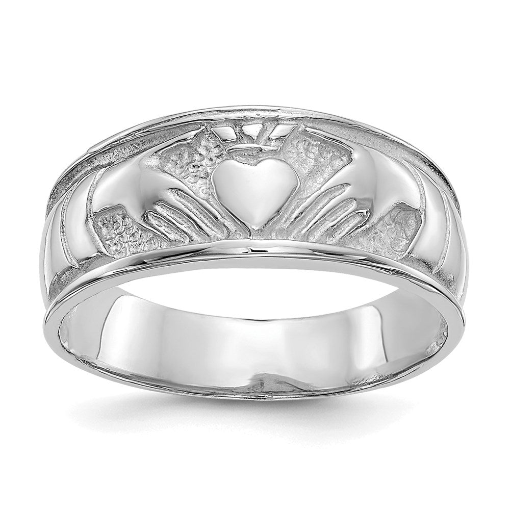 14k white gold ladies claddagh band d3114