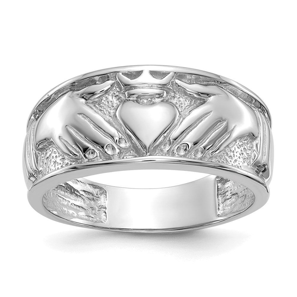 14k white gold mens claddagh band d3115