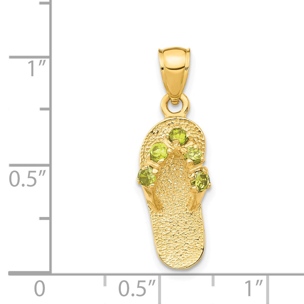 14k Yellow Gold  3D August/CZ Birthstone Flip Flop Pendant