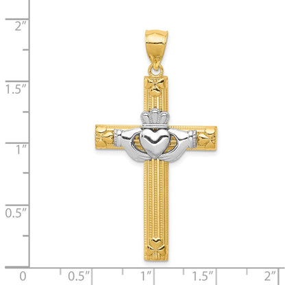 14k Two-tone Gold Claddagh Cross Pendant