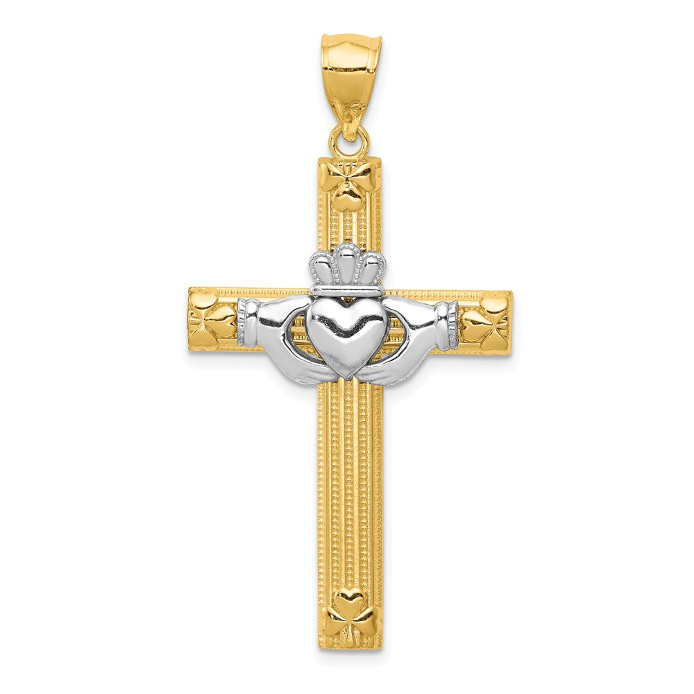 14k Two-tone Gold Claddagh Cross Pendant