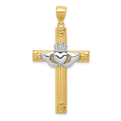 14k Two-tone Gold Claddagh Cross Pendant
