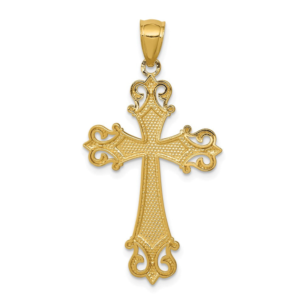 14k Yellow & Rhodium Gold w/Rhodium Diamond/cut Cross Pendant