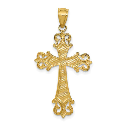 14k Yellow & Rhodium Gold w/Rhodium Diamond/cut Cross Pendant