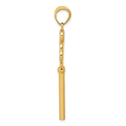 14k Yellow Gold Polished 3D Hearts KEY TO MY HEART Key Charm