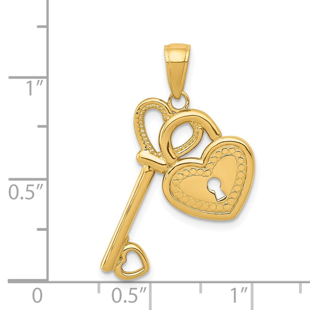 14k Yellow Gold Polished Heart Key and Lock Charm