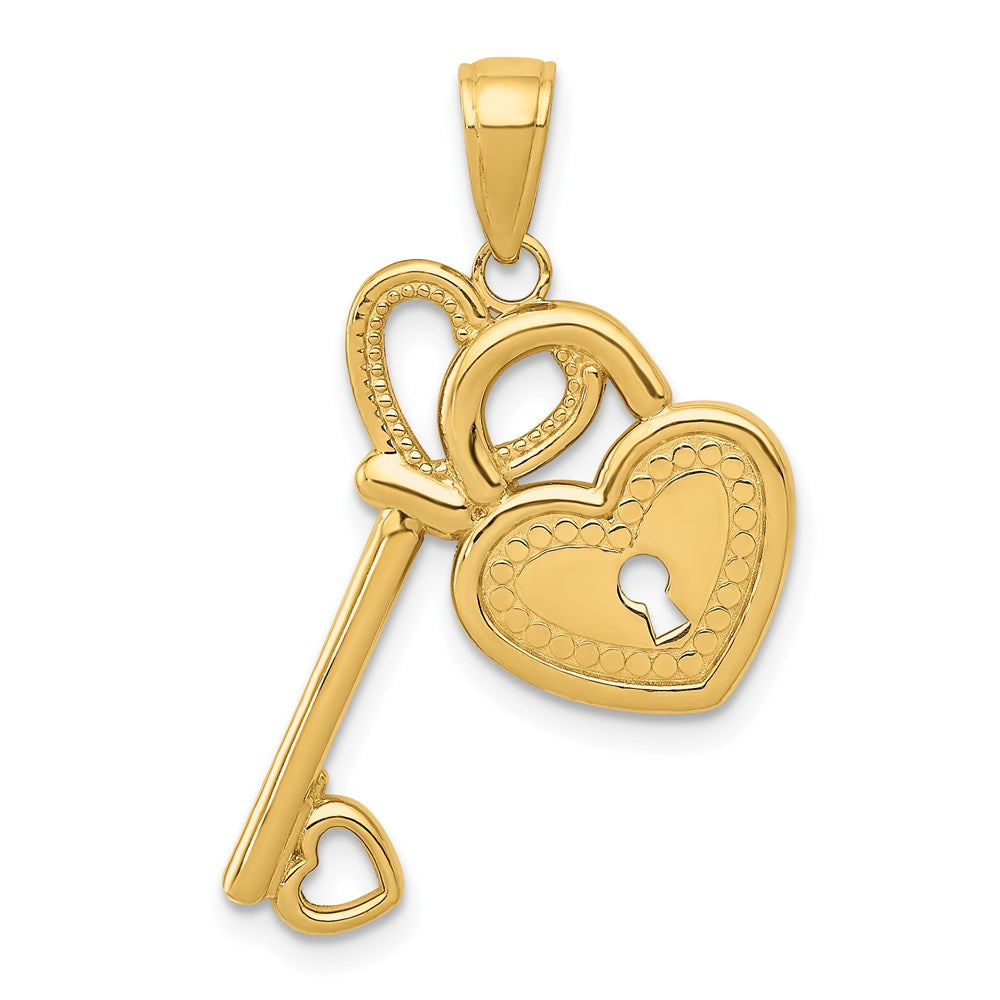 14k Yellow Gold Polished Heart Key and Lock Charm