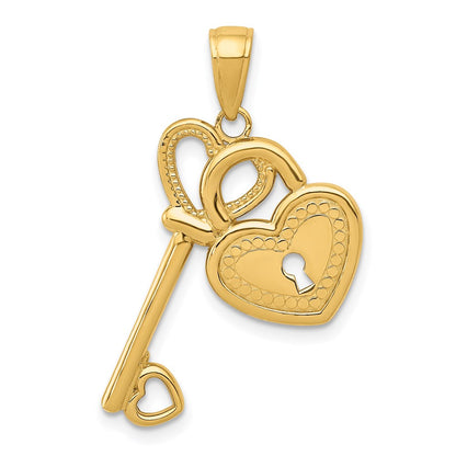14k Yellow Gold Polished Heart Key and Lock Charm