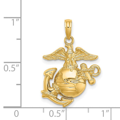 14k Yellow Gold Polished / Textured Marine Corps Charm