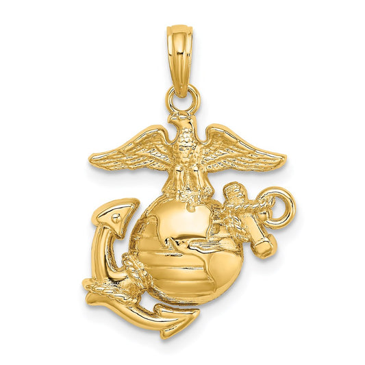 14k Yellow Gold Polished / Textured Marine Corps Charm