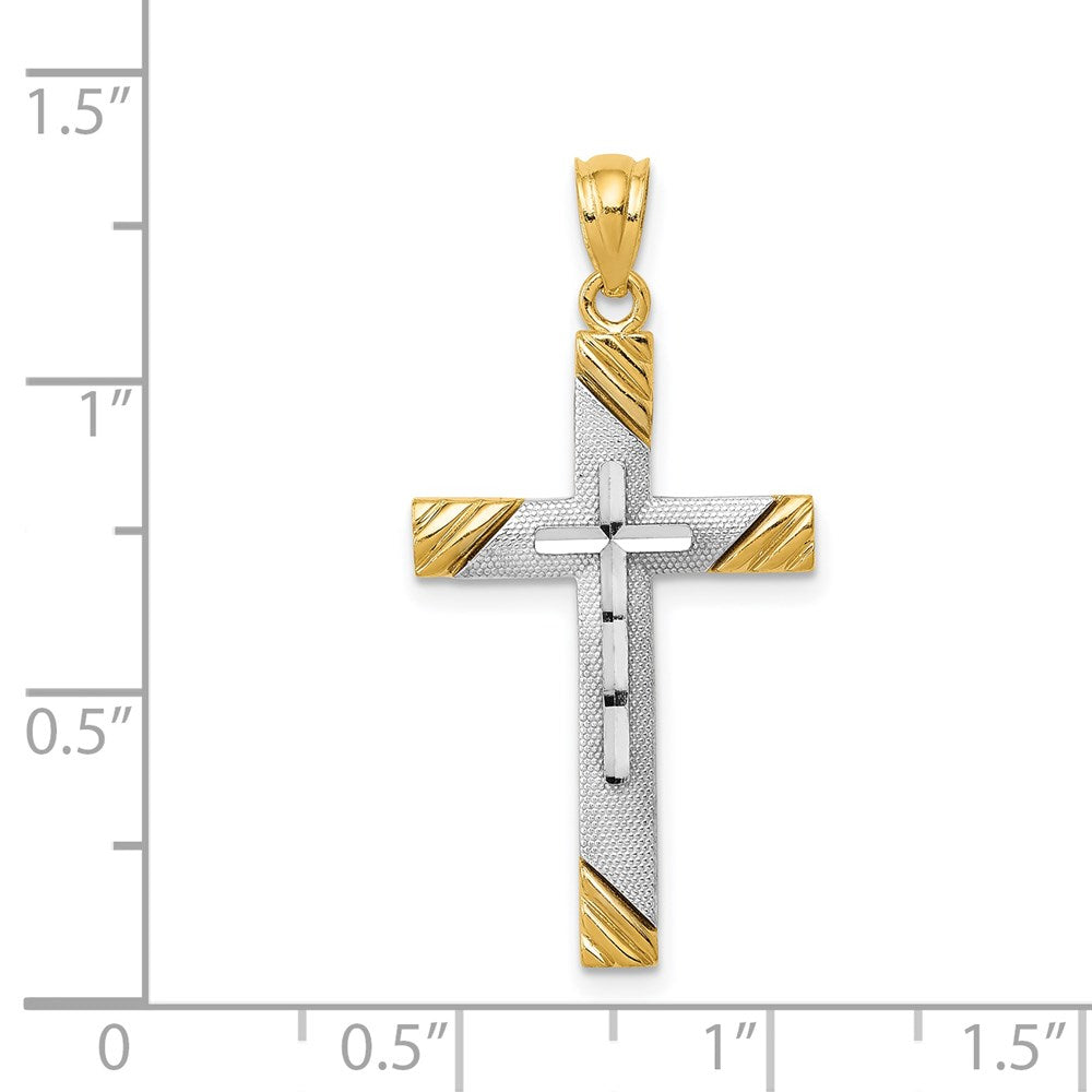 14k Yellow & Rhodium Gold w/Rhodium Cross Pendant