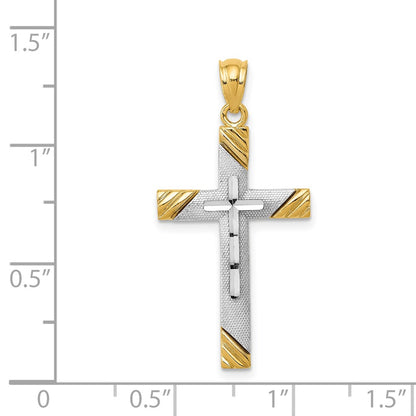 14k Yellow & Rhodium Gold w/Rhodium Cross Pendant