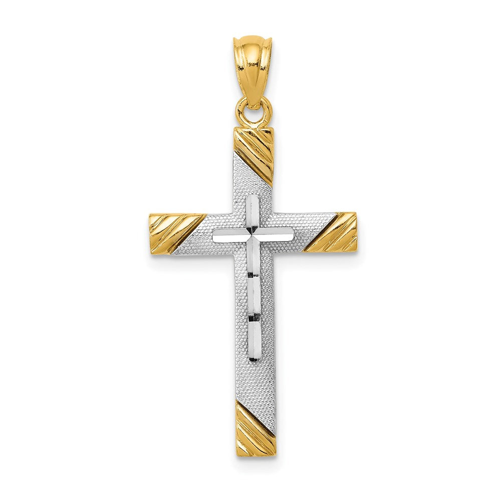 14k Yellow & Rhodium Gold w/Rhodium Cross Pendant