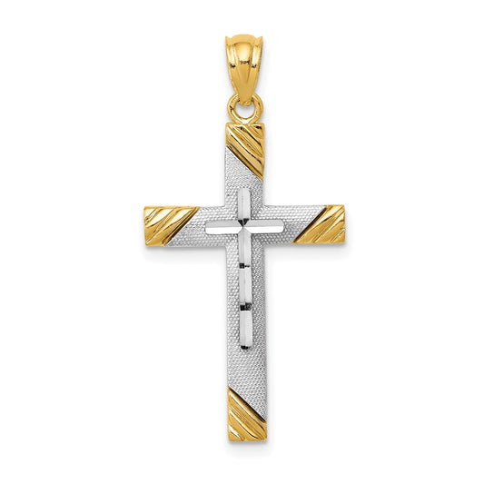 14k Yellow & Rhodium Gold w/Rhodium Cross Pendant