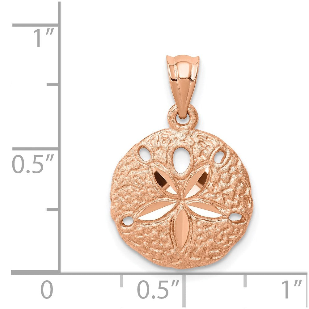 14k Rose Gold Rose Brushed Diamond-Cut Sand Dollar Pendant