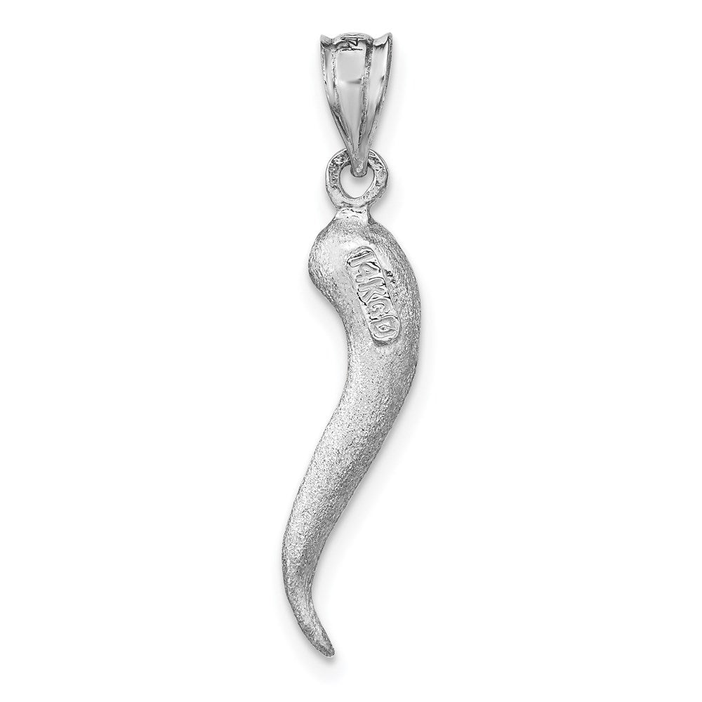 14k White Gold White Brushed 3D Italian Horn Pendant