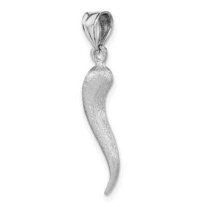 14k White Gold White Brushed 3D Italian Horn Pendant