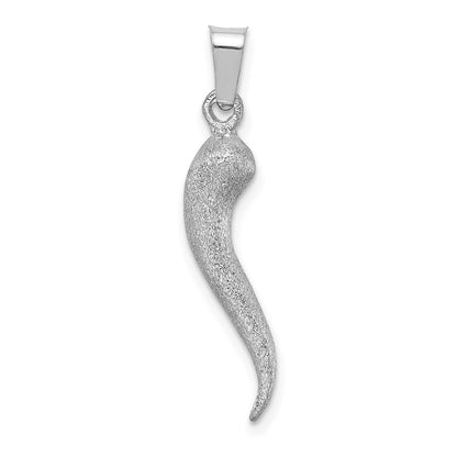 14k White Gold White Brushed 3D Italian Horn Pendant