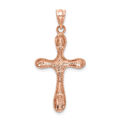 14k Rose Gold Rose Polished Rounded Edge Cross Pendant