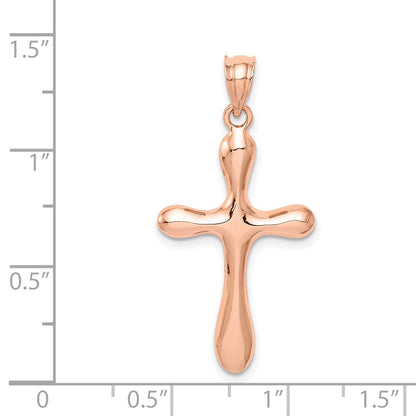 14k Rose Gold Rose Polished Rounded Edge Cross Pendant