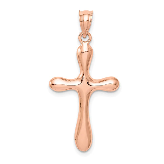 14k Rose Gold Rose Polished Rounded Edge Cross Pendant