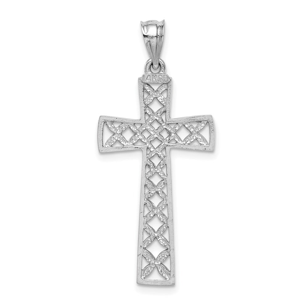 14k White Gold White Polished & D/C Cross Pendant
