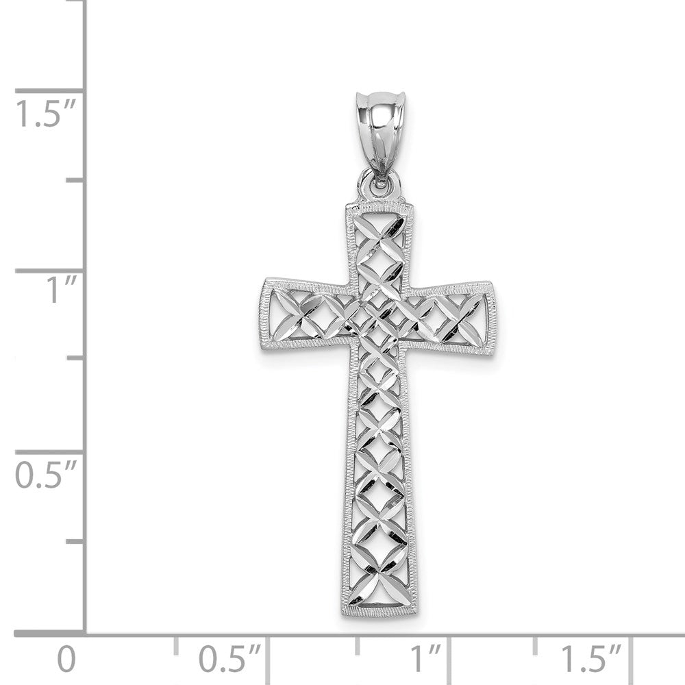14k White Gold White Polished & D/C Cross Pendant