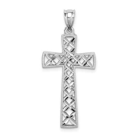 14k White Gold White Polished & D/C Cross Pendant
