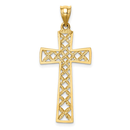 14k Yellow Gold Polished & D/C Cross Pendant
