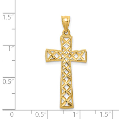 14k Yellow Gold Polished & D/C Cross Pendant