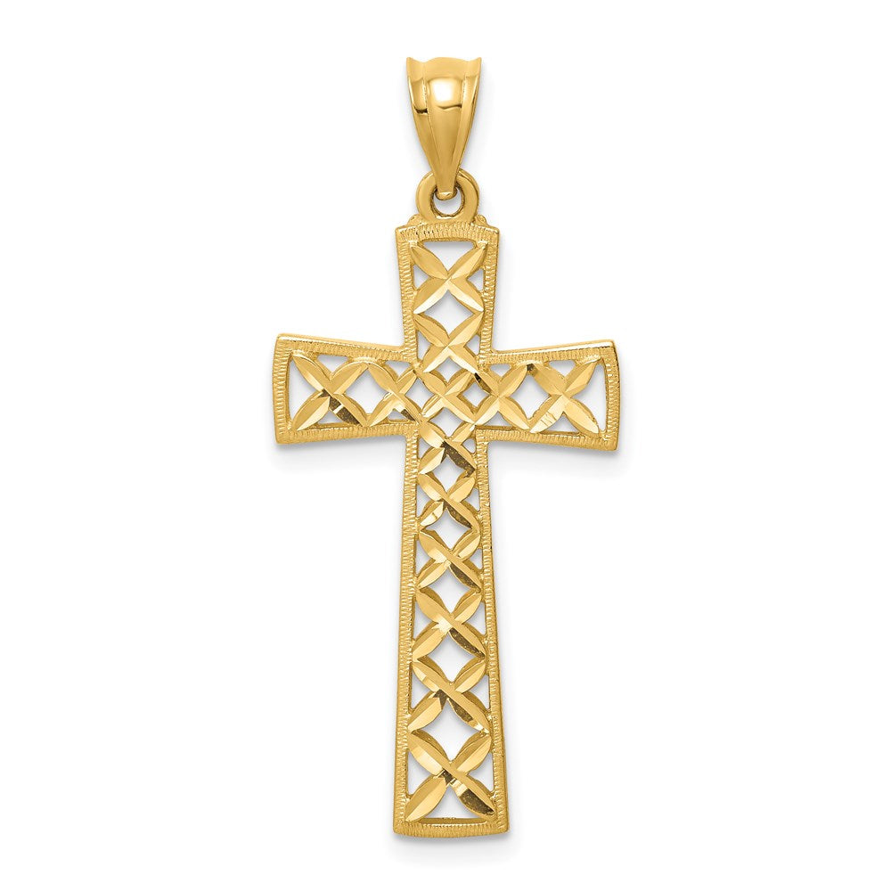 14k Yellow Gold Polished & D/C Cross Pendant