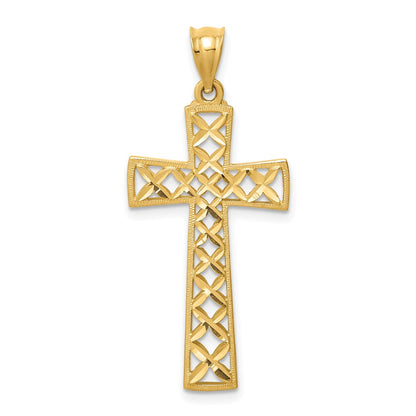 14k Yellow Gold Polished & D/C Cross Pendant
