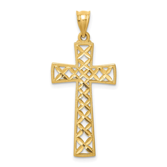 14k Yellow Gold Polished & D/C Cross Pendant