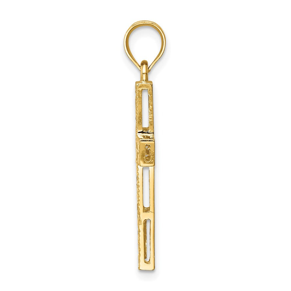 14k Yellow Gold Polished & Diamond-cut Cross Pendant