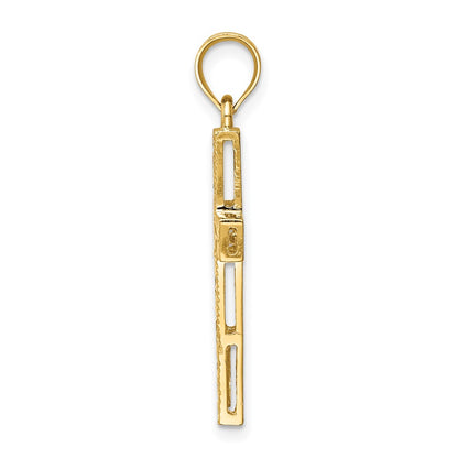 14k Yellow Gold Polished & Diamond-cut Cross Pendant